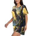thumbnail image 3 of Womens Pajama Sets With Pocket, Sunshine Jungle Dinosaur Lounge Sets Short Sleeve Sleepwear PJ Sets for Women, 3 of 6