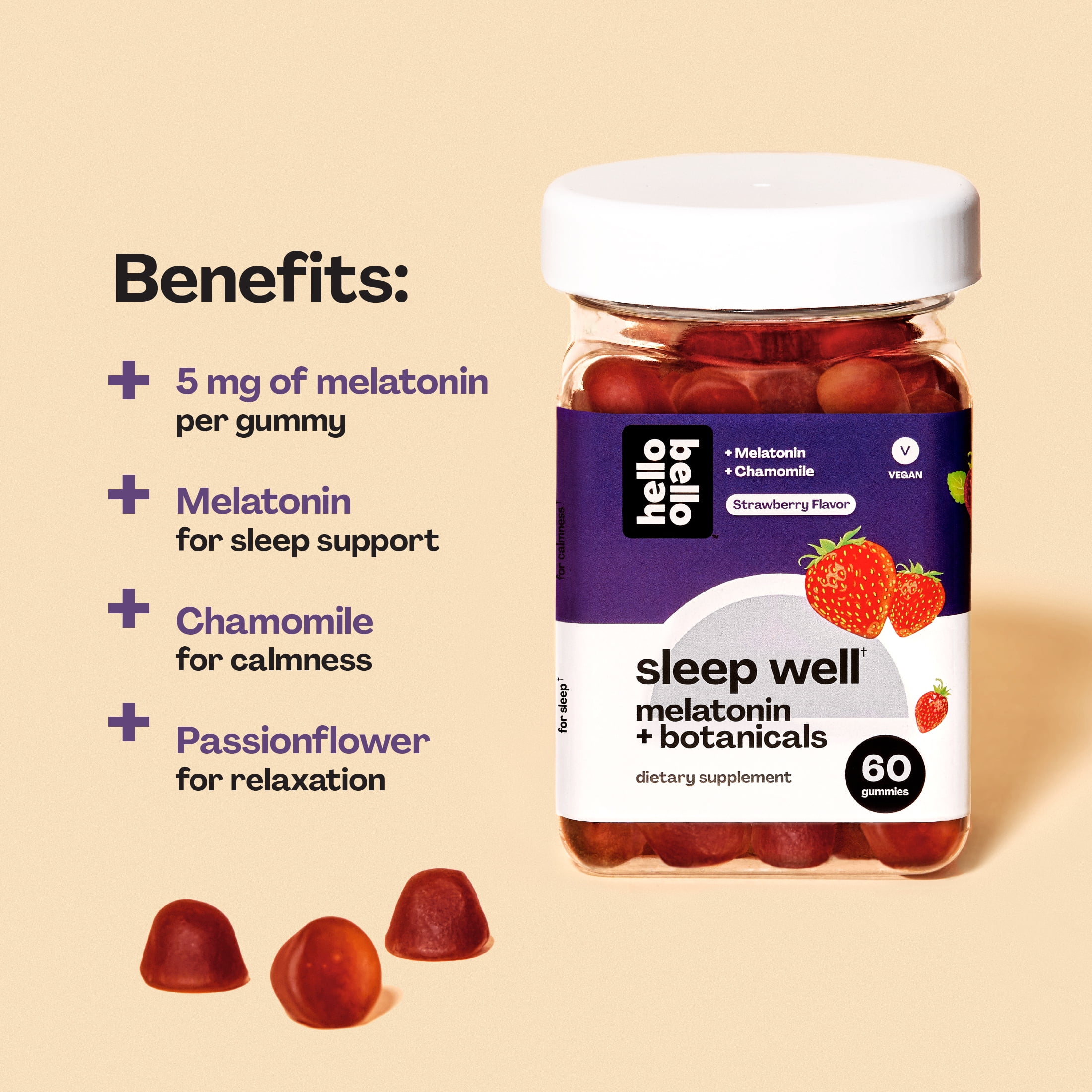 Hello Bello Sleep Well Melatonin + Botanicals Gummy Vitamin, 60ct