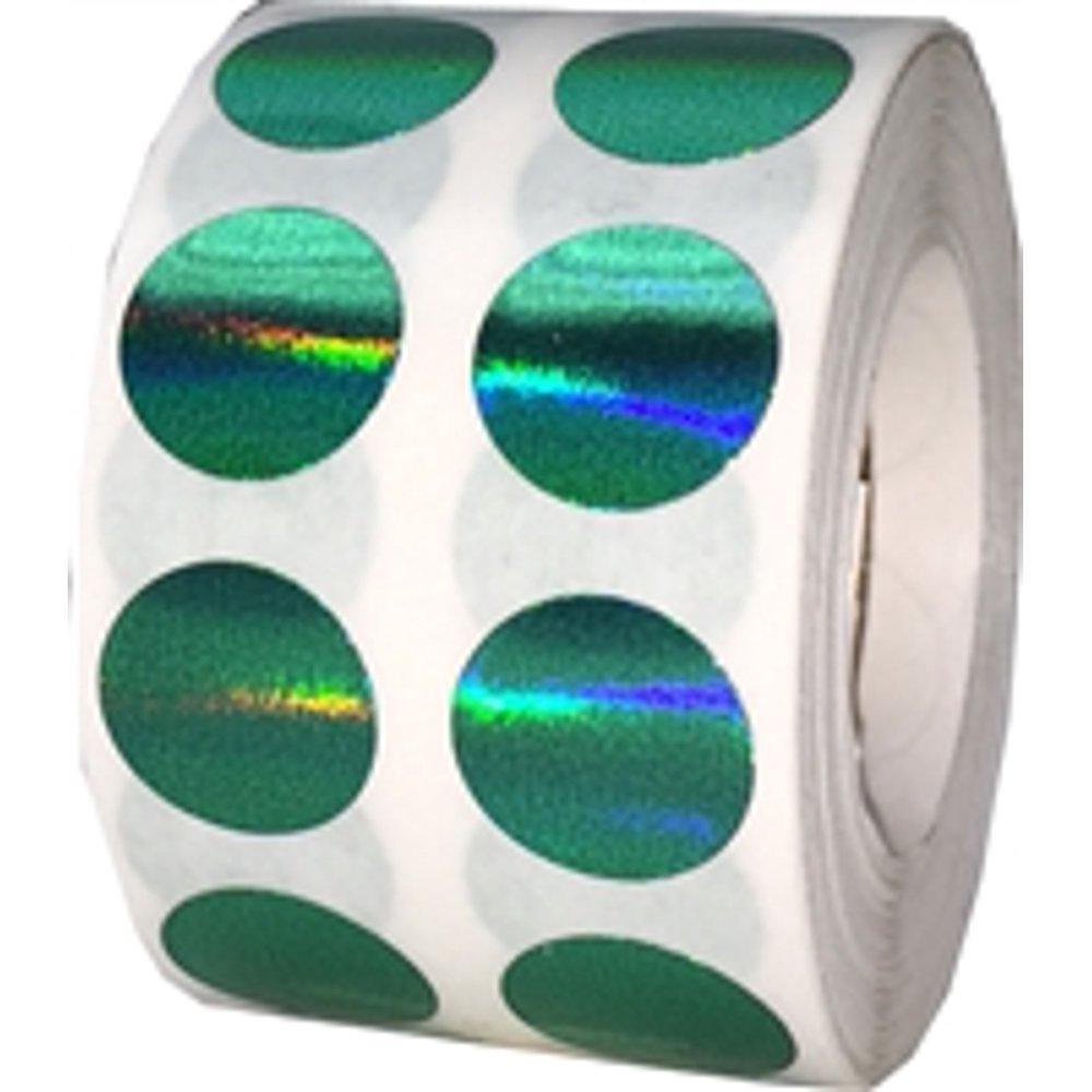 Green Holographic Circle Dot Stickers, 0.5 Inch Round, 1000 Labels on a
