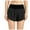 Black, variant on USSUMA Linen Shorts for Women Solid Color Bike Pull-on Elastic Mid Waist Quick Dry Split Shorts Casual Comfortable Short Pants Yoga Fitness Running Semi Fit Womens Shorts for Staying at Home Black L