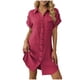 thumbnail image 3 of TaTaai Women's Button Down Shirt Dress Lapel Collar Short Sleeve Solid Color Casual Pocket Detail Crinkle Gauze Mini Dress Gift, 3 of 7