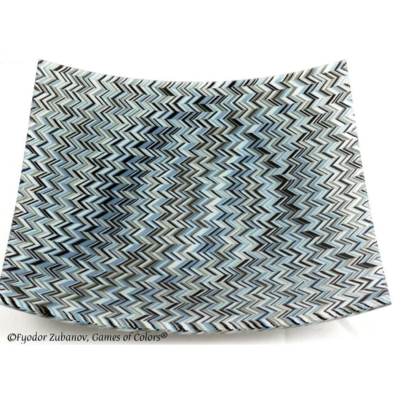 A fused glass decorative square plate "Frozen Beauty"; black and white; art glass