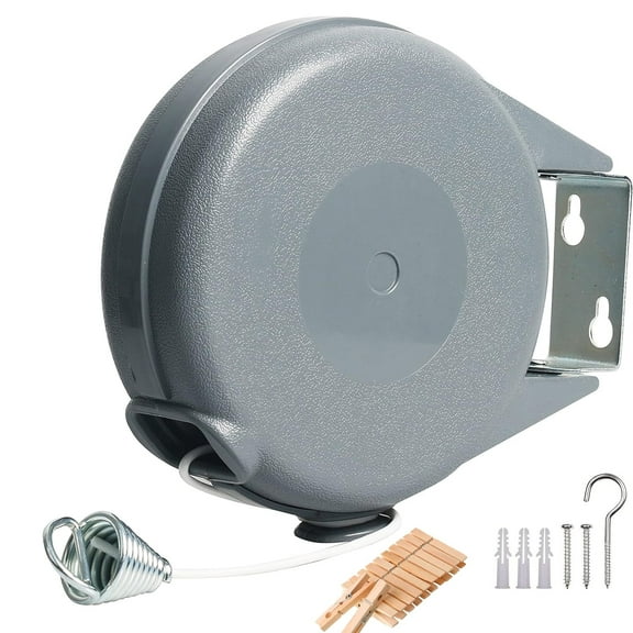 BTideas Retractable Clothesline,40 feet Wall Mount Laundry Clothesline for Indoor Outdoor, PVC,Gray