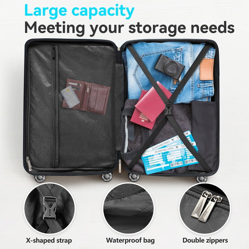 Luggage Sets 5 Piece Hardshell with TSA Lock 40%PC ABS Suitcase with Spinner Wheels 20 26 28 30 32 inch Carry on Luggage Blue