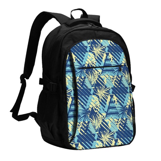 Easygdp Hawaiian Style Mochila para Laptop de Viaje con Puerto USB, Mochila para Laptop con Puerto de Carga USB para Mujeres y Hombres