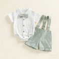 thumbnail image 2 of Coerni Baby Boys Gentleman Outfits Long Sleeve Bowtie Romper+Suspender Overalls Shorts Set Wedding Set Formal Plaid Suits, 2 of 4