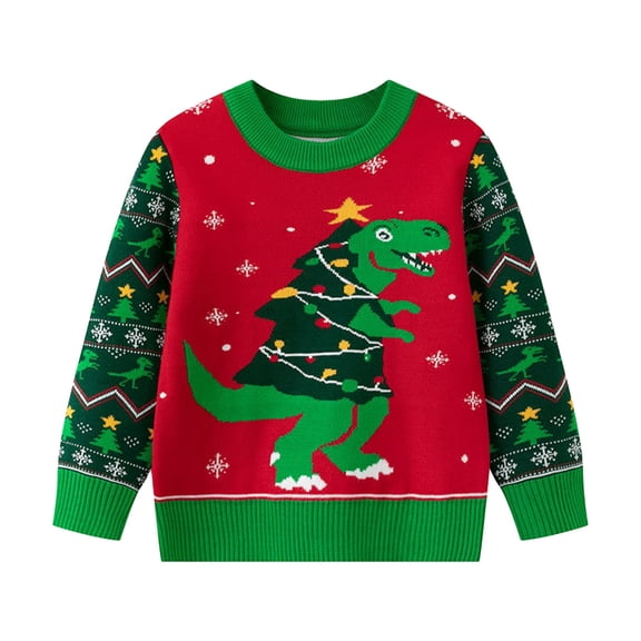 Otqutp Dinosaur Christmas Jumper Sweater for Girls Boys, Toddler Chunky Knitted Christmas Outfit, Kids Cute Pullover Sweatshirt