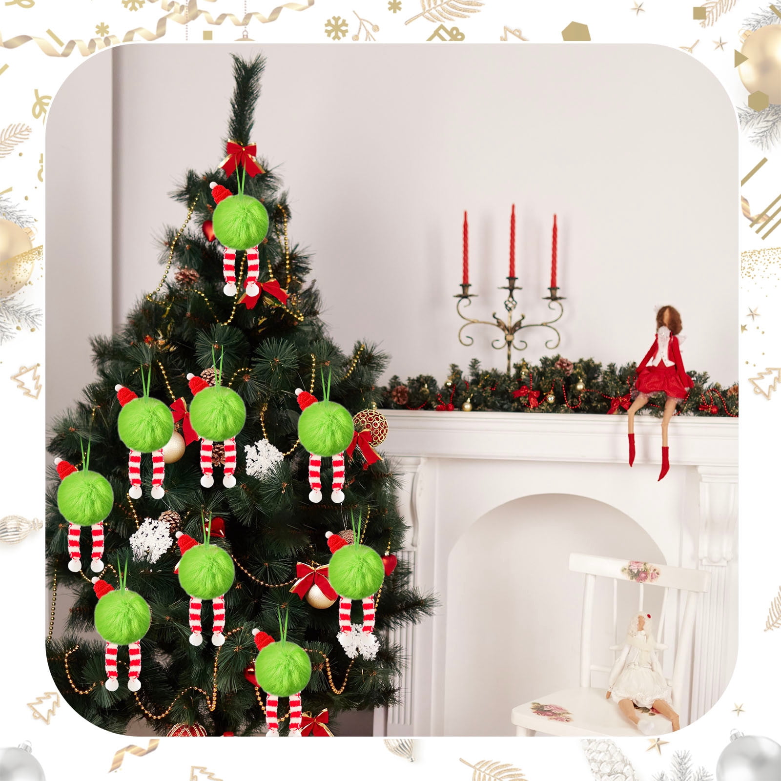 24 Pcs Christmas Ornaments 2 Inch Pom Pom Ball Hanging Decoration Fuzzy Fluffy Christmas Ornaments for Xmas Tree Home DIY Craft Party Decor