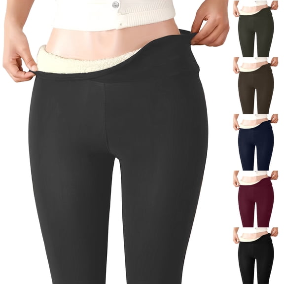Cyglowse Women's Casual Sherpa Fleece Lined Warm Leggings Thicken Heavy Jogger Pants Black S