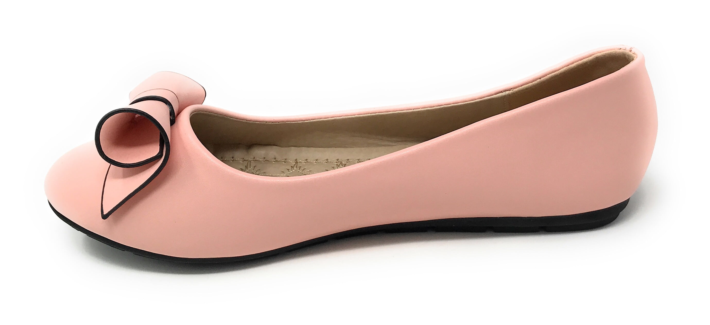 Victoria K Women's Faux Leather Roll Bow Ballerina Flats