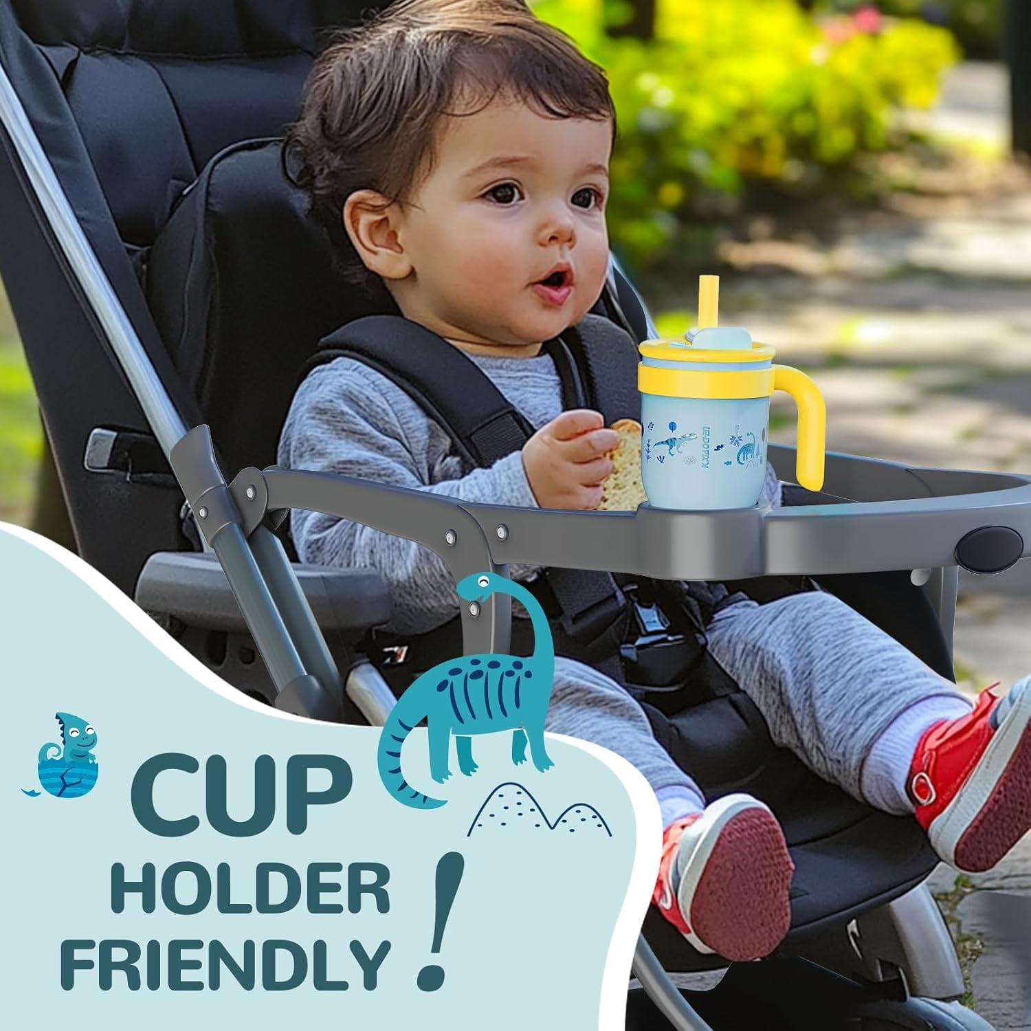 14 oz Kids Tumbler with Handle for Spill Proof Insulated Stainless Steel Reusable Tumbler for Toddlers, Keeps Drinks Cold up to 24 Hrs,Blue Dinosaur