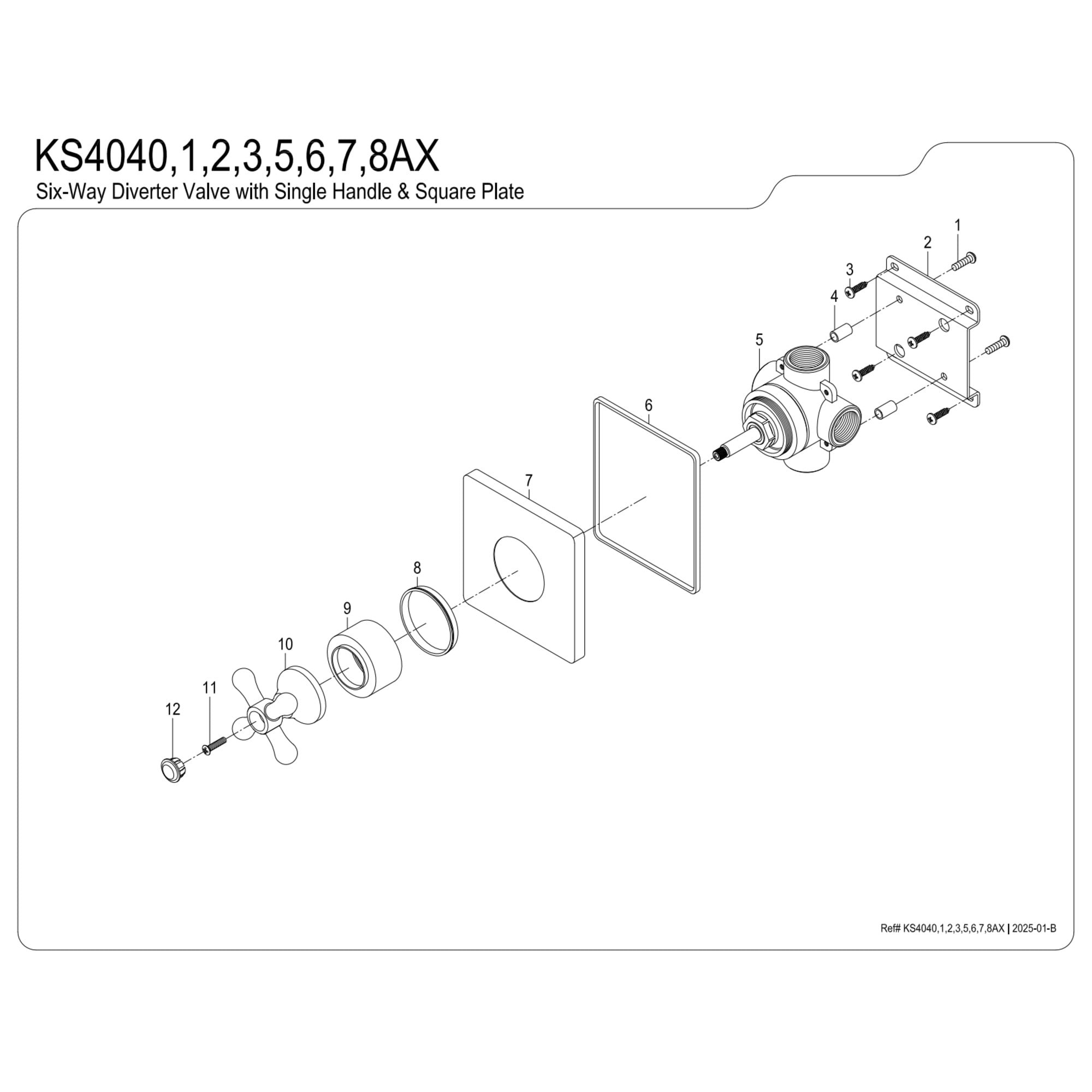 Kingston Brass KS4041AX Restoration Single-Handle Six-Way Diverter Valve with Square Trim Kit, Polished Chrome