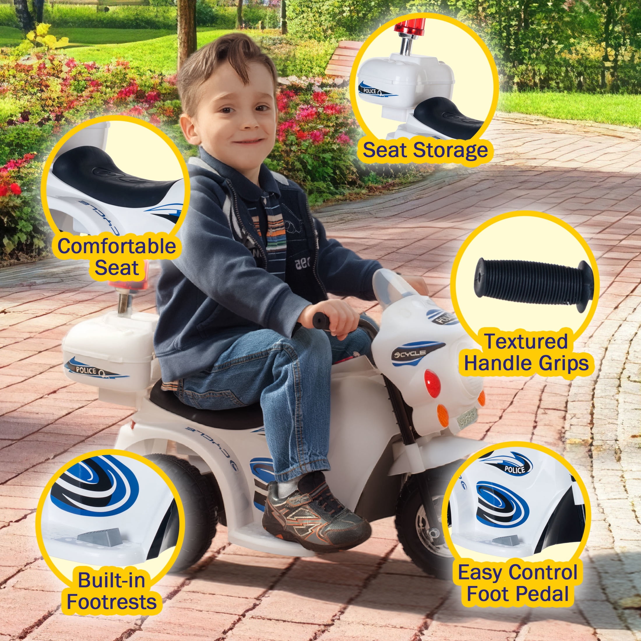 Lil' Rider 3-Wheel Kids Motorcycle with Police Decals - For Ages 3 to 6