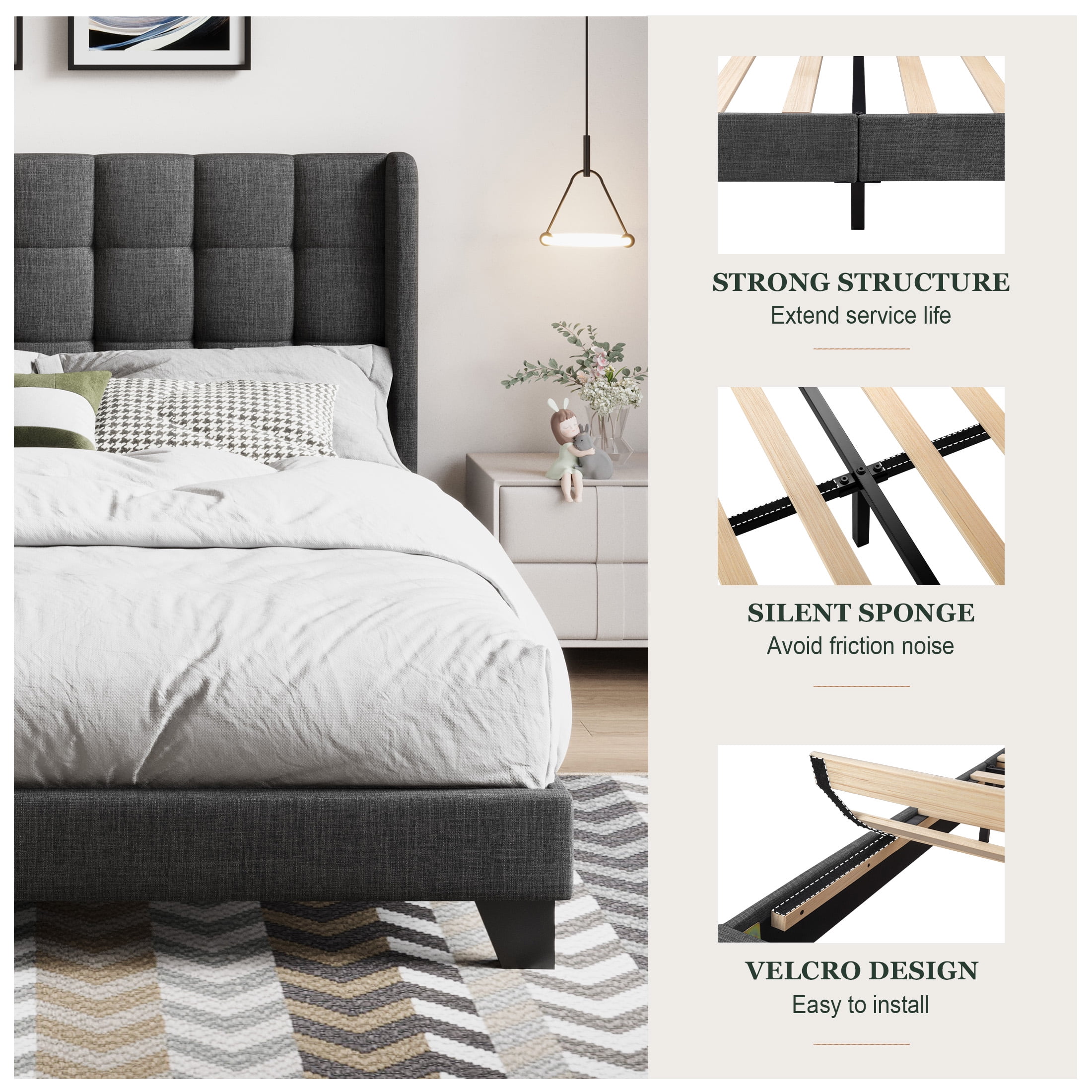 Deco Bed | Queen | Natural Square Tapered Leg | Coral Zebra, image size:2200x2200