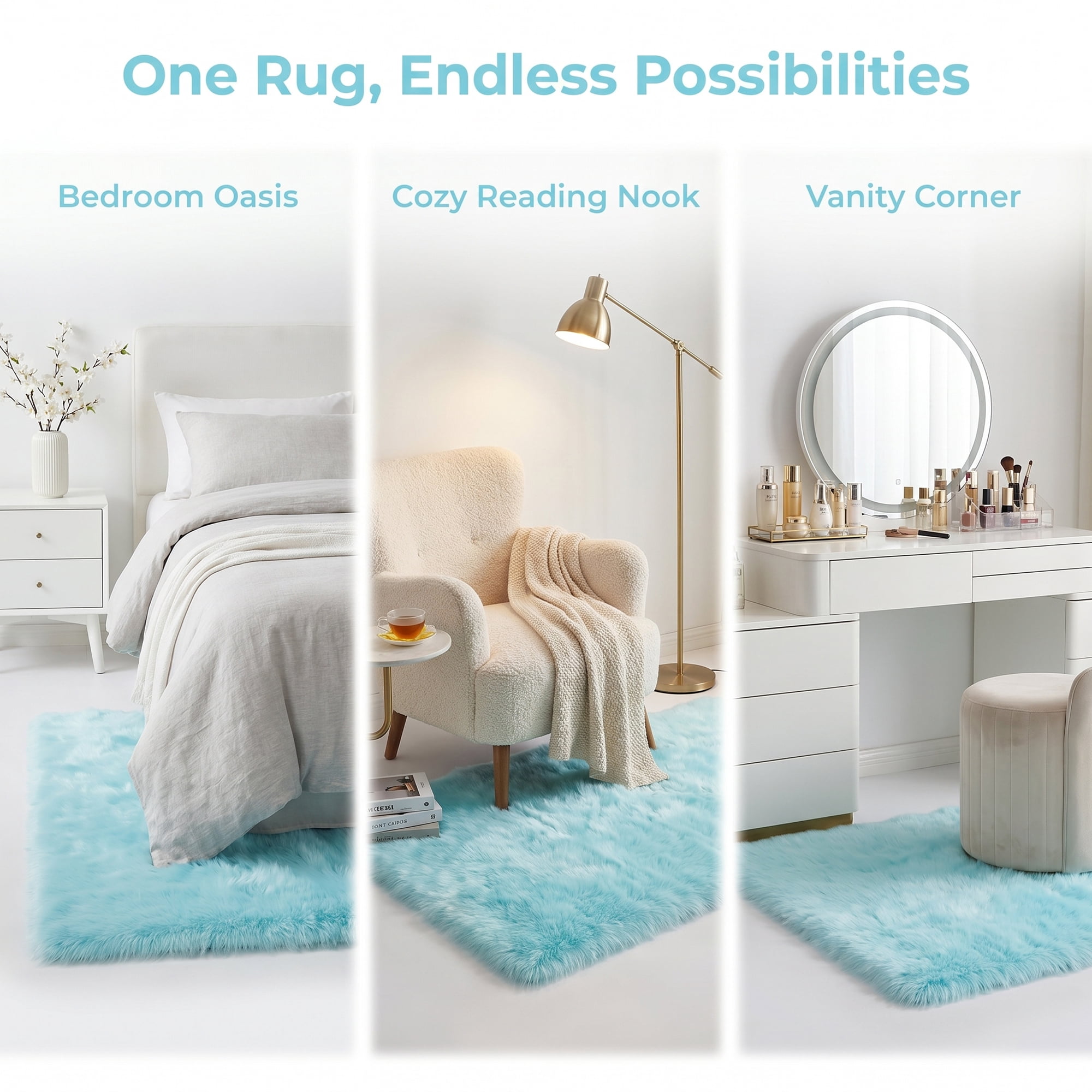 Unique Bargains Shaggy Area Rug Ultra Fluffy Non Slip Fuzzy Carpet 24" x 16" Light Blue