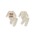 thumbnail image 2 of Cjfdfy Newborn Baby Boy Hospital Going Home Outfit Infant Baby Boys Spring Fall Winter Clothes 0 3 6 12 18 Months Letter Embroidery Waffled Long Sleeve Romper and Long Pants Set, 2 of 9