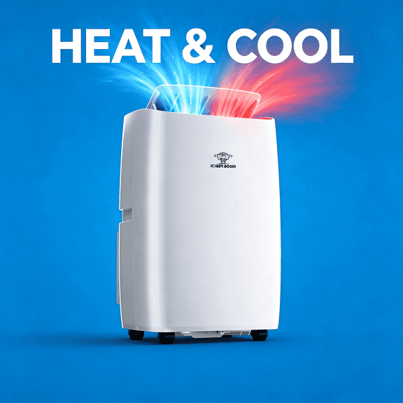 ICYBER BOOM 12000 Btu Portable Air Conditioner with Heat for Rooms up to 600 Sq Ft, 4-in-1 AC Unit, White