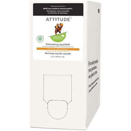 Attitude Liquid Dish Detergent, Plant- And Mineral-Based Ingredients, Effective Dishwashing Soap Formula, Vegan And Cruelty-Free, Bulk Refill Format, Citrus Zest, 67.6 Fl Oz