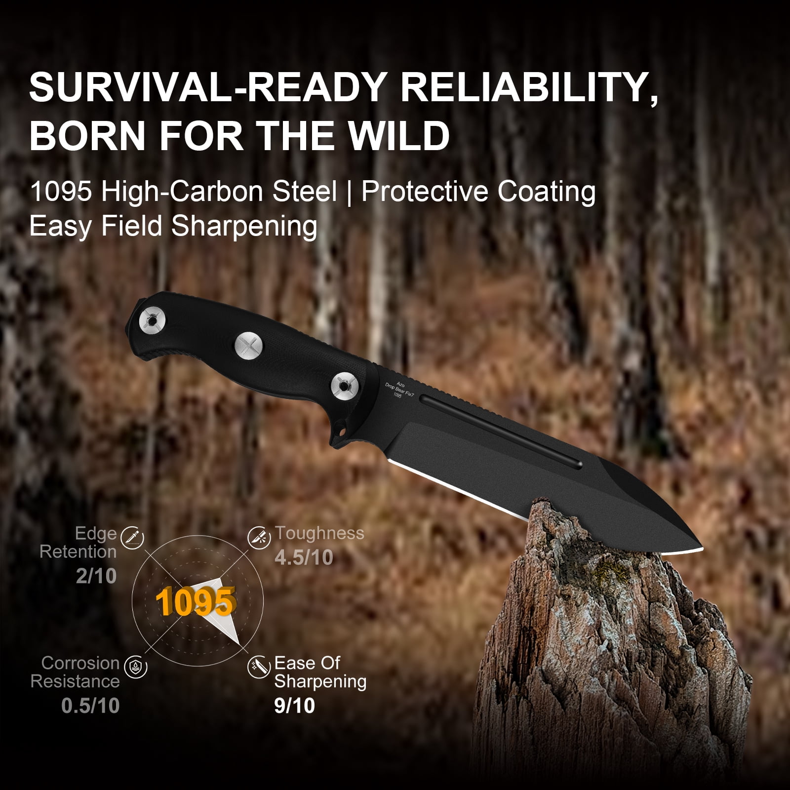 Kizer Drop Bear Fix 7 Fixed Knife 1095 Blade G10 Handle Survival Big Size 1103A2 With Sheath 1103A2