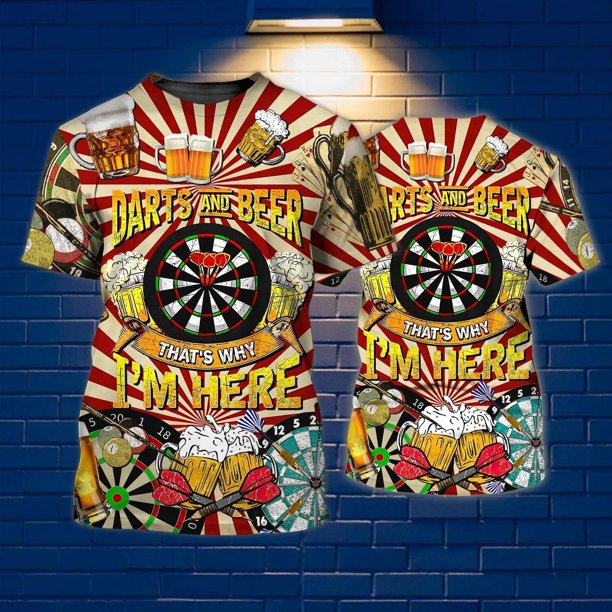 PLstar Cosmos-camiseta personalizada con estampado 3D de cerveza y dardos para hombre, ropa Harajuku, informal, Unisex, de manga corta, de verano, DW78Adult size XXXL Gao Jinjia LED