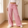 thumbnail image 2 of Kezqiaxn Wide Leg Pants for Women Striped Elastic Waist Drawstring Loose Casual Trousers with Pockets Women's Clothing Red L, 2 of 5