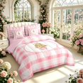 thumbnail image 2 of Manfei Geometric Check 7 Pieces Full Size Bedding Sets,Cozy Christmas Full Size Bed in a Bag,Pink,Pink Reversible, 2 of 7