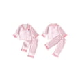 thumbnail image 2 of Cjfdfy Toddler Baby Girl Boy Christmas Satin Pajamas Tree Santa Claus Print Long Sleeve Ruffle Trim striped Shirt Pants Kids Baby Cute My First Christmas Holiday Sleepwear 1-6Y, 2 of 9