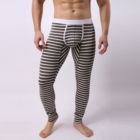 YDOJG Mens Comfortable Panties Mens Striped Breathe Patchwork Low Rise Leggings Long Johns Thermal Pant
