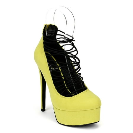 

Qupid Ravish-08 Nubuck Strappy Round Toe Platform Pump