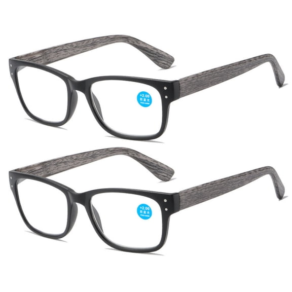 2 Pairs of Blue Light Blocking Reading Glasses 2.50 for Women and Men, HD Comfortable Spring Hinge Presbyopic Glasses, Gray Wood Grain Rectangle Readers 2.50
