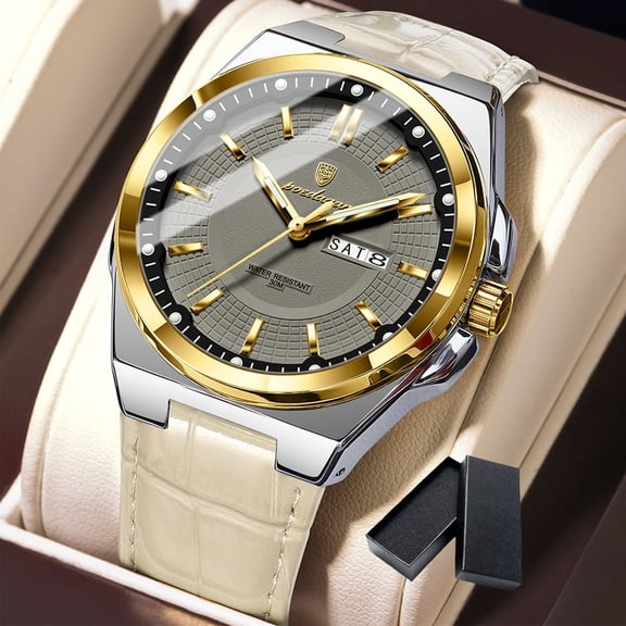 POEDAGAR Men Quartz Watch Leather Band Waterproof Wrist Watch