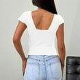 thumbnail image 4 of Kagetolytai Womens Tops Women's Sexy Deep V Neck Backless Top Short Sleeve Slim T Shirt Summer Tops for Women 2024 White XL, 4 of 6