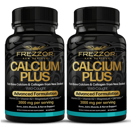 FREZZOR Vitamin Calcium Plus D3 and K2 Supplement with UAF1000  Super Antioxidant, 180 Capsules, 2 Bottle