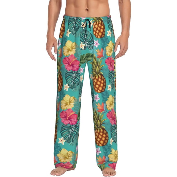 Fotbe Pineapple Pantalones de Pijama para Hombre, Pantalones de Dormir, Pantalones de Casa con Cintura Ajustable y Bolsillos-Medium