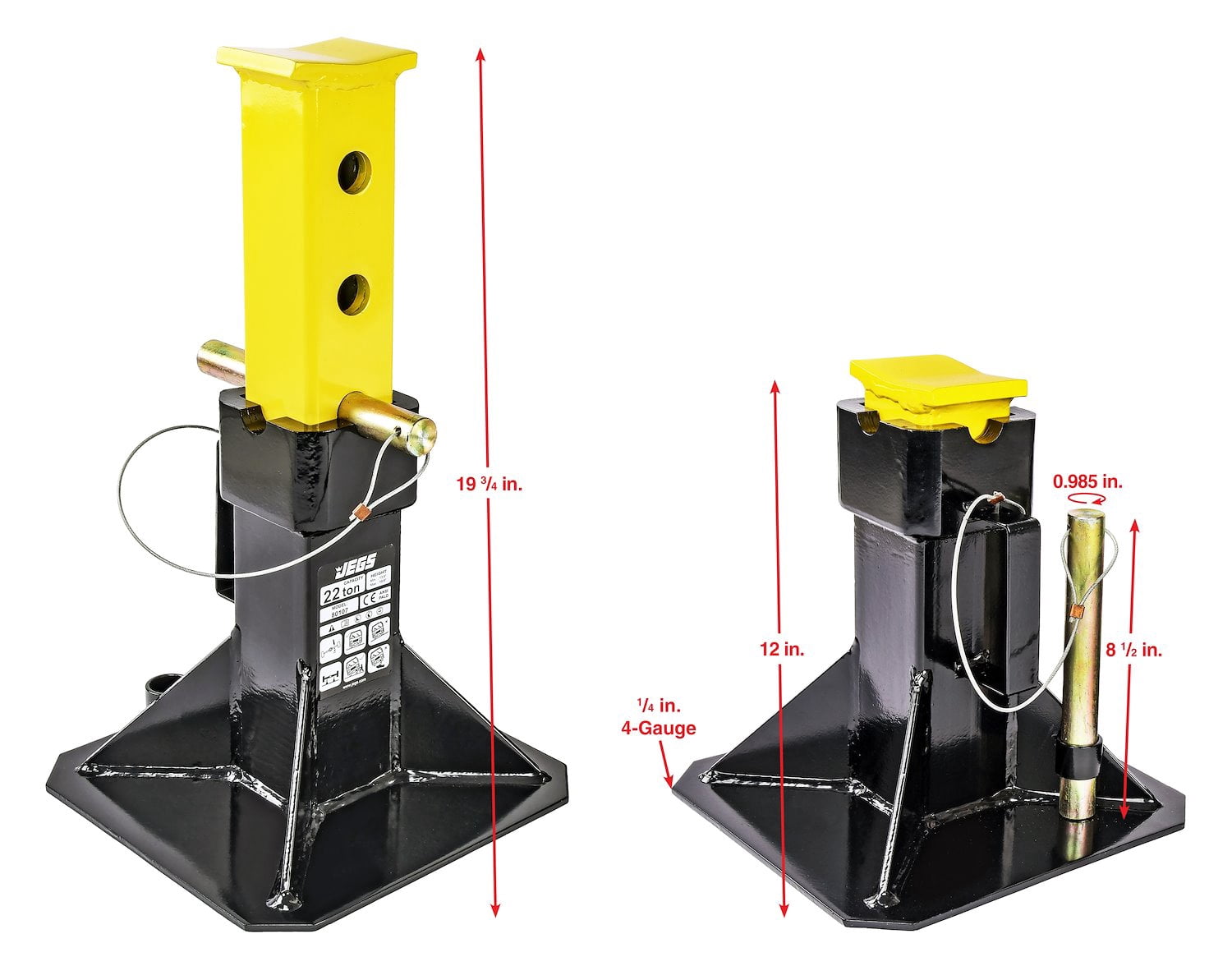 JEGS 80107 Jack Stands 22-Ton Load Rating Per Pair Height Range: 11 1/2 in. to 1