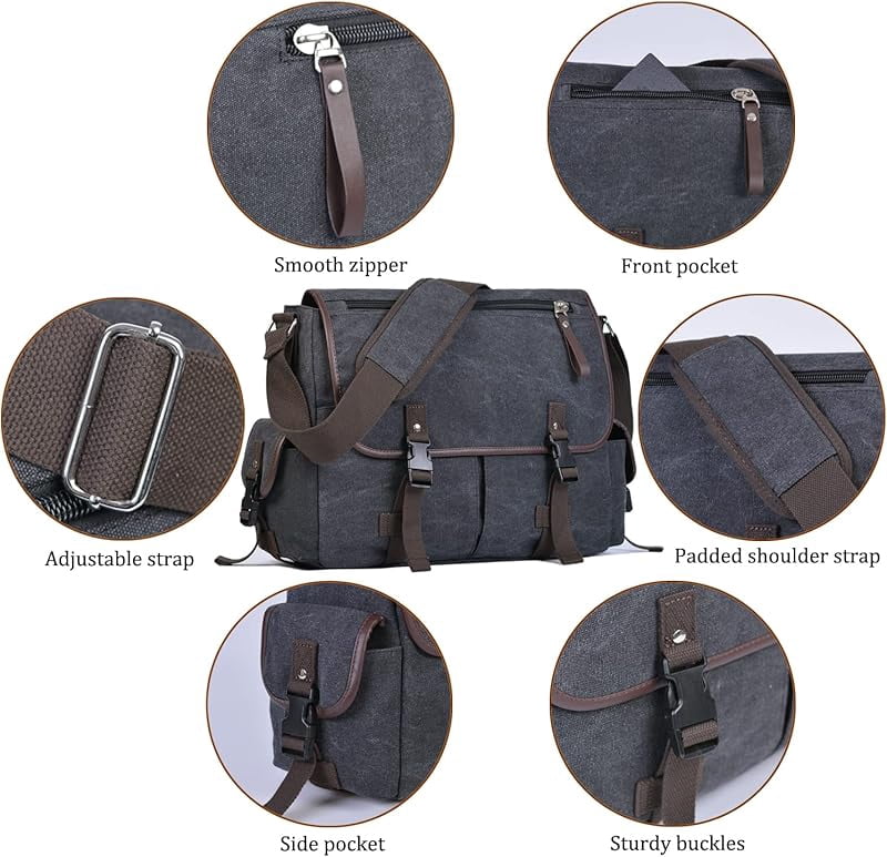 Vintage Canvas 15.6 inch Laptop Messenger Bag for Men Women, College Computer Satchel Shoulder Bag Travel Office Briefcases