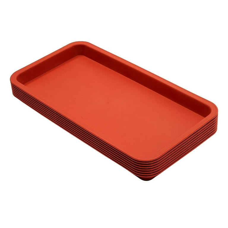 8 Pack Plastic Plant Drip Trays for Planters, Pots, Rectangular Saucer Pans  for Indoors, Outdoors (Terracotta Red, 6.5x12 in)