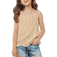 thumbnail image 2 of UACY Girls Cotton Linen Tank Tops Summer Casual Sleeveless Plain Spaghetti Strap Camisole Tween Cute Vacation Undershirts (Khaki, 6-7 Years), 2 of 5