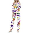 thumbnail image 2 of Yteetum Women's Carnival Pajamas Sets Oversized Lapel Mardi Gras Print Button Long Sleeve Sleepwear T Shirt and Pjs Pant 2 Piece Matching Set Casual Turndown Plus Size Pajama and Pants Loungewear Set, 2 of 9
