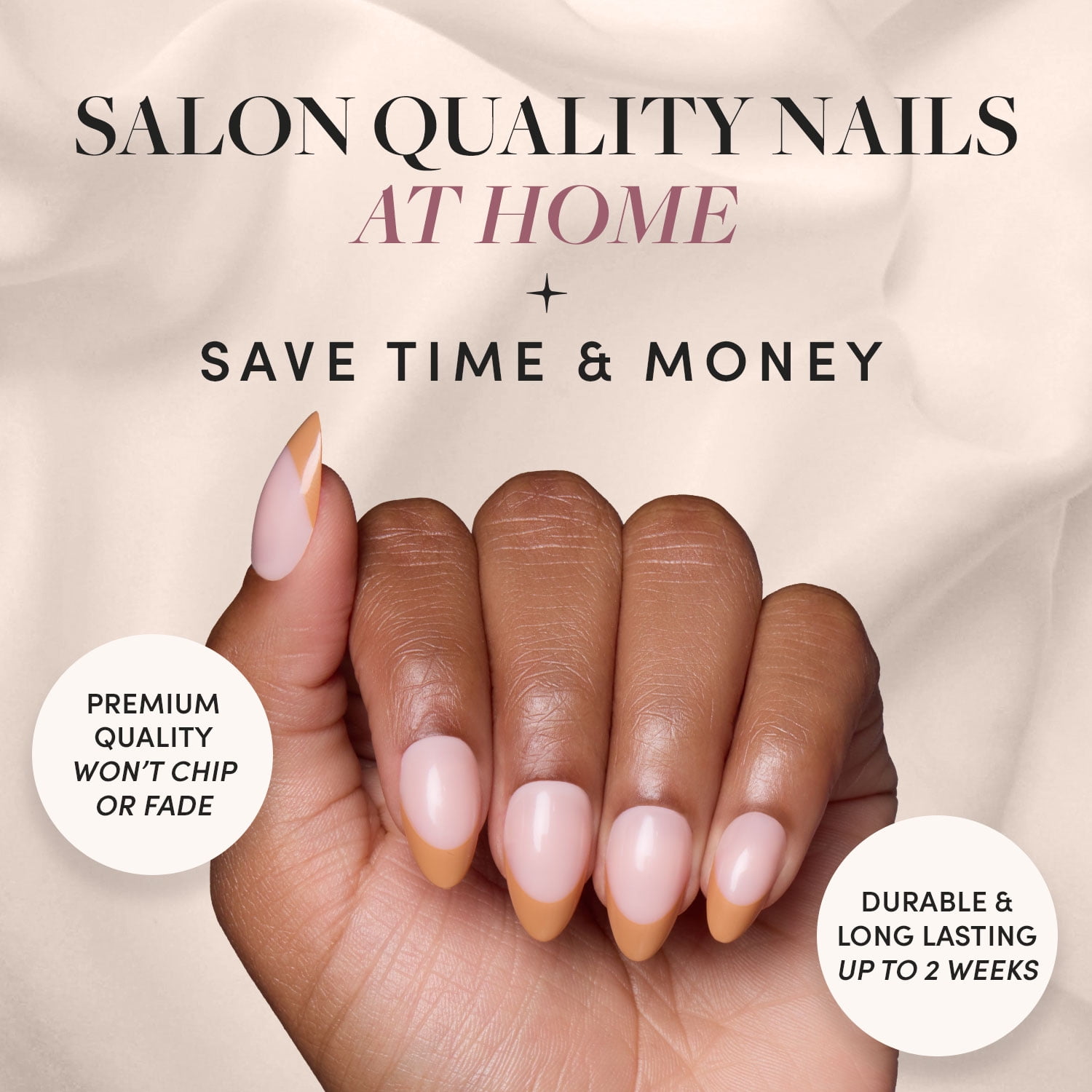 Glamnetic Press-On Nails – Café Crème | Beige French Tip Nails, " Salon Quality", 30 Count