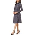 thumbnail image 4 of INSPIRE CHIC Women's Wear to Work Floral Contrast Collar Belt Long Sleeve Midi Dress XS Navy Blue, 4 of 5