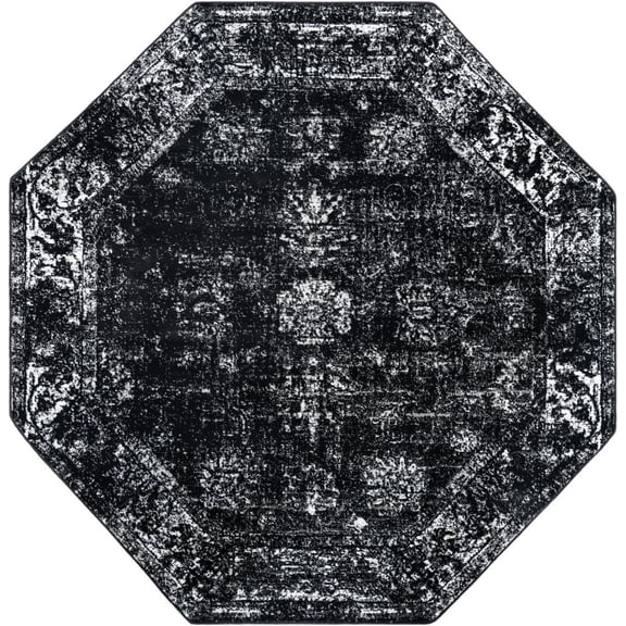 Rugs.com Monte Carlo Collection Rug – 8' Octagon Black Medium Rug Perfect For Living Rooms, Kitchens, Entryways