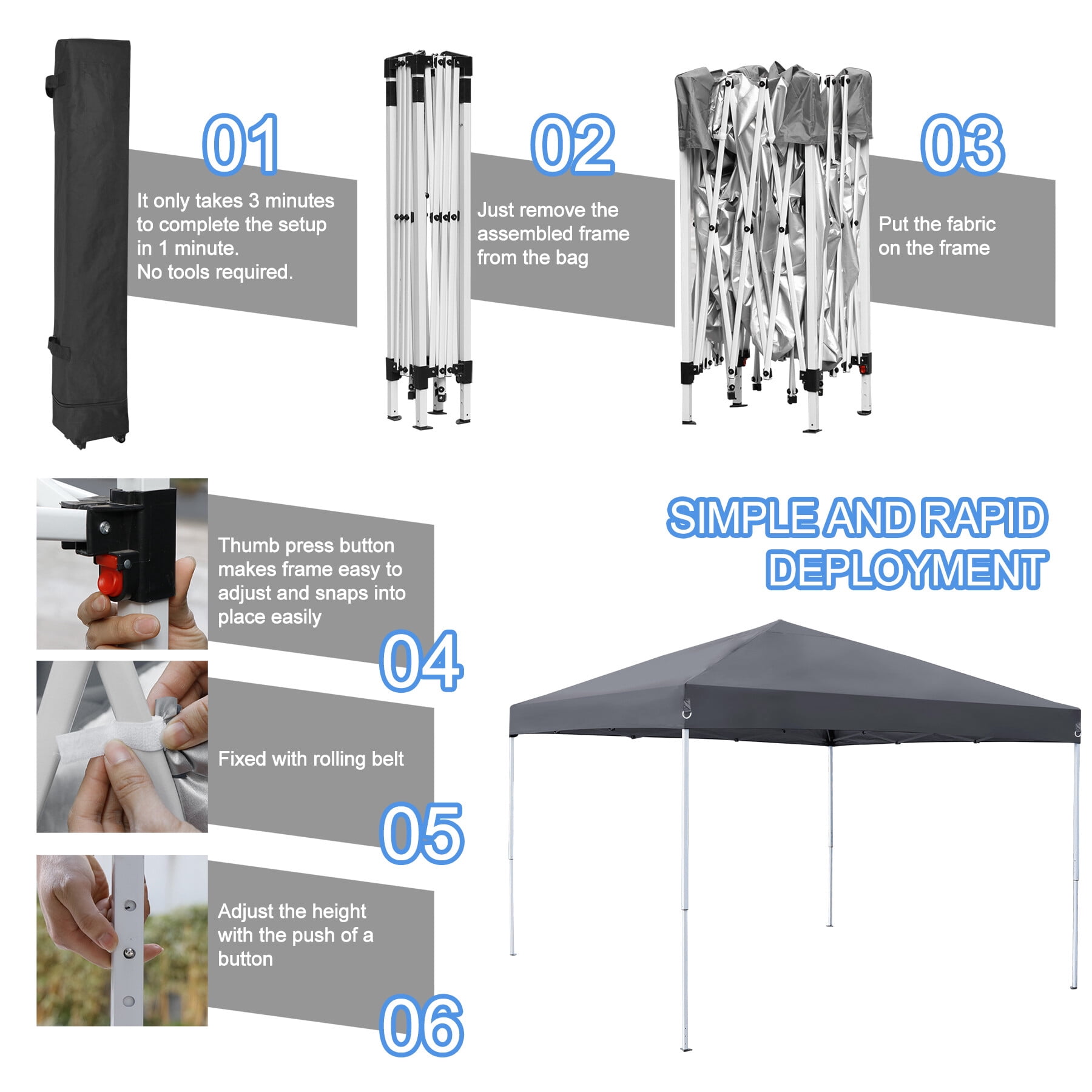 ZENY 10 x 10FT Party Tent Pop-up Canopy Foldable Waterproof Gazebo Tent with Carrying Bag, Gray