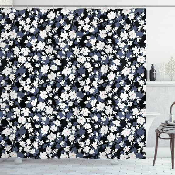 Ambesonne Flower Garden Shower Curtain, Vintage Blossoms, 69"Wx70"L, Black White Dimgrey