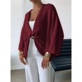 thumbnail image 6 of Women'S Twist Front Cropped Crochet Sweater Asymmetrical V Neck Oversized Bat Wing Pullover Knit Tops Wine Red M, 6 of 8