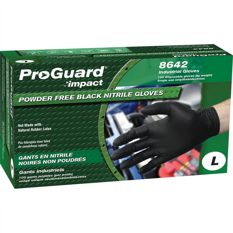 ProGuard Powder Free Nitrile Gloves, Large, Black, 100/Box ProGuard Powder Free Nitrile Gloves, Large, Black, 100/Box
