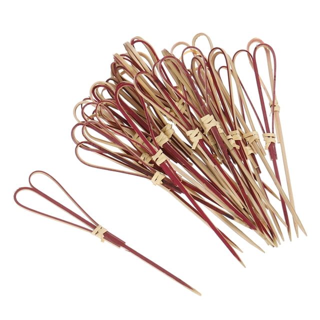 Palillos de cóctel de bambú en forma de corazón, 100 unidades, rojos