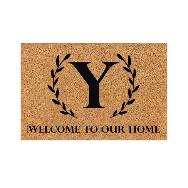 Felpudo AQITTI de 26 letras para puerta de entrada, resistente y duradero, para exteriores e interiores, impermeable, superabsorbente, para entrada, patio, porche, 61 x 40 cm, color marrón