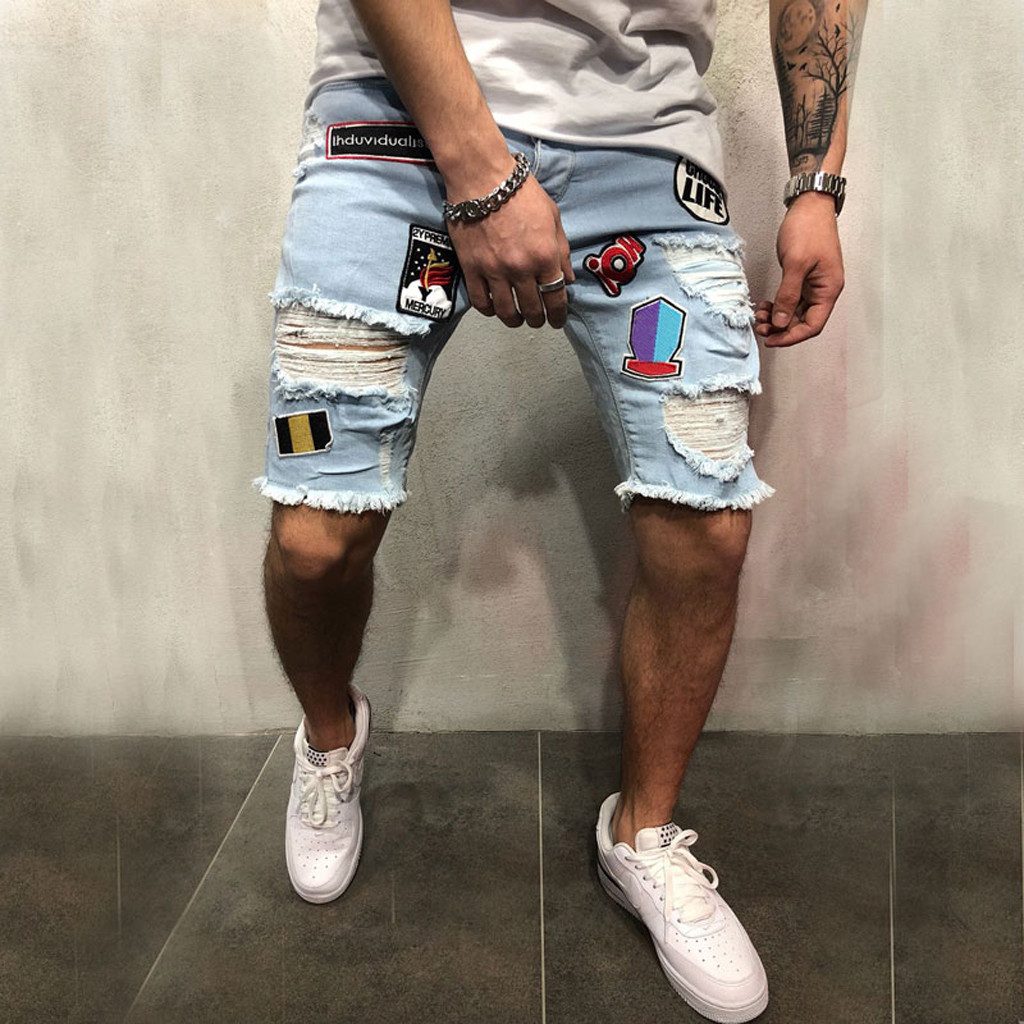 Flash Deals! LoyisViDion Mens Pants,Men Cotton Distressed Denim Shorts  Ripped Jeans Casual Holes Pants Summer Short/Blue 33(XL) - Walmart.com