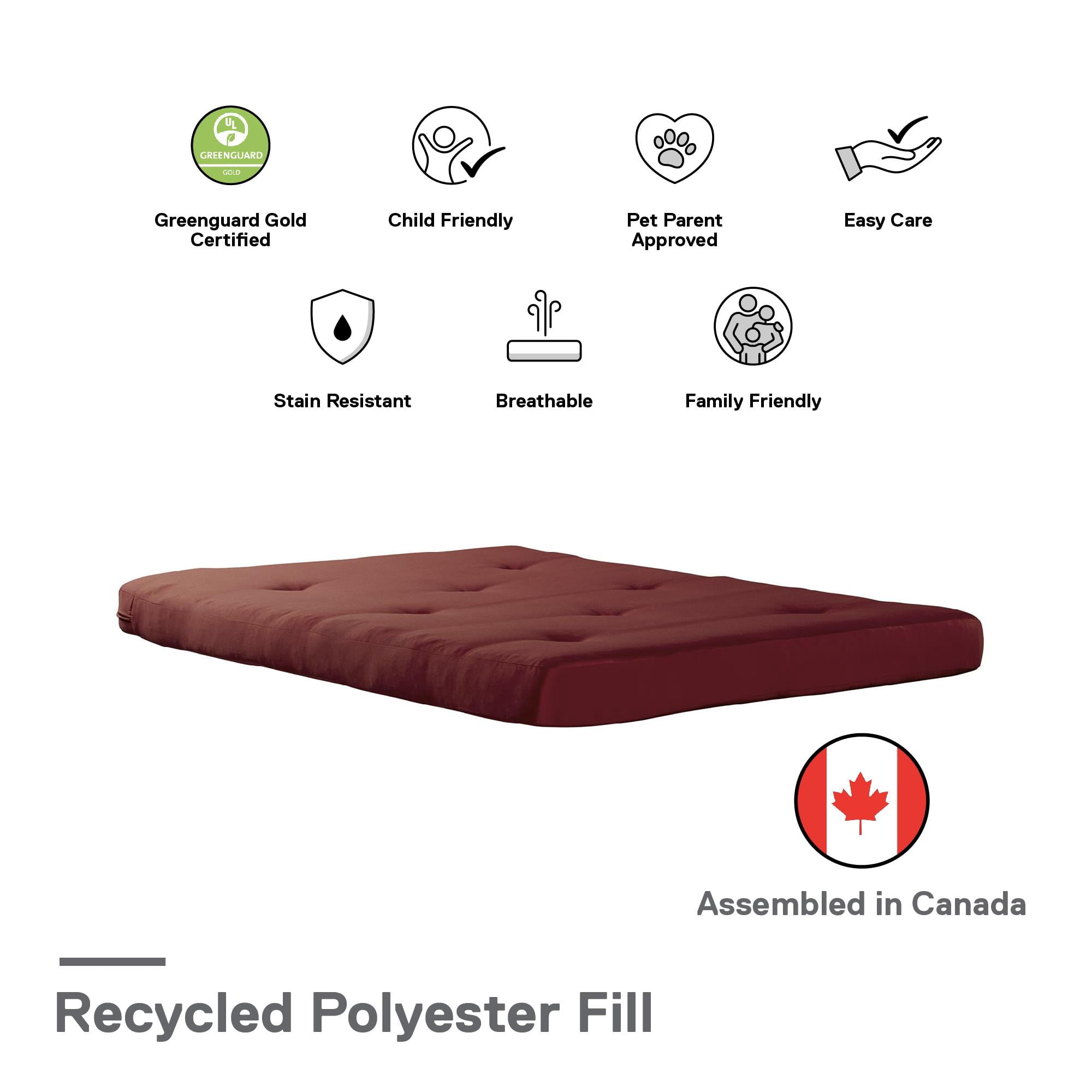Mainstays 6 Inch Futon Mattress with Tufted Cover and Recycled Polyester Fill, Full, Ruby Red